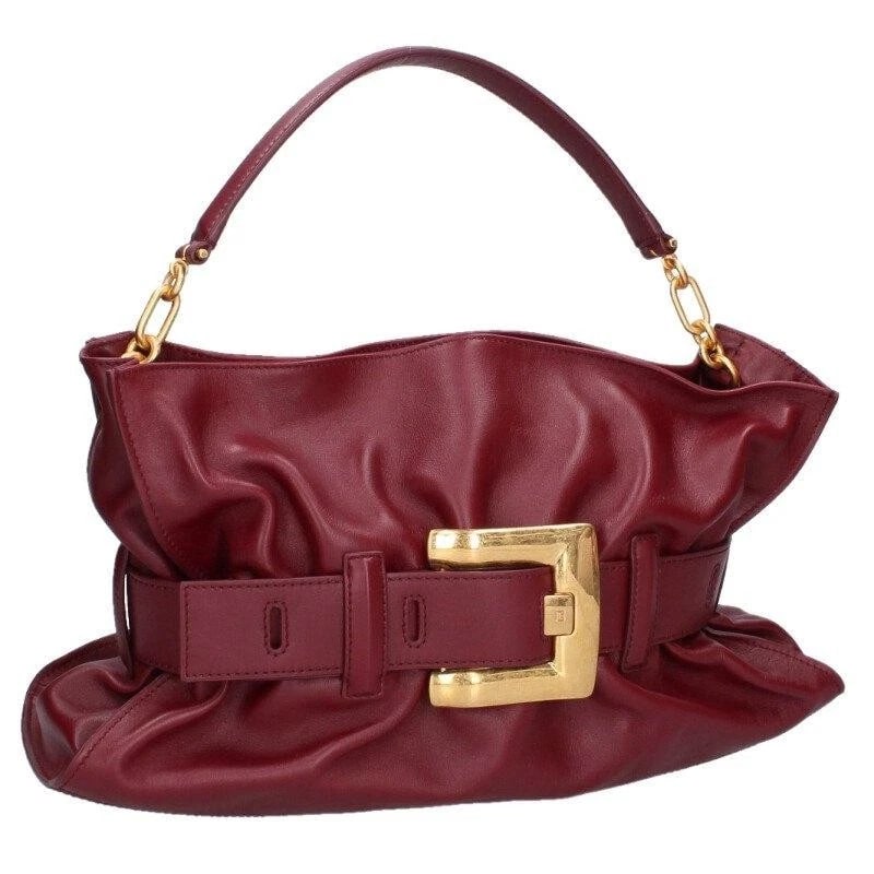 BALMAIN BAG: SQUARE BUCKLE LEATHER HANDBAG BORDEAUX: BALMAIN Bag: Square Buckle Leather Handbag Bordeaux Brand: BALMAIN Type/Style: Tote Material: Exterior Material Leather Color: Exterior Color Bordeaux Size: (approx. W16.1 ? H8.3 ? D4.3 inch)