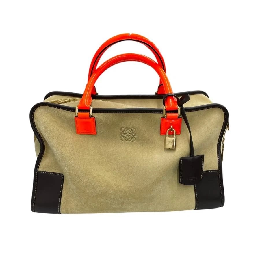 LOEWE BAG: AMAZONA 36 BEIGE ORANGE: LOEWE Bag: Amazona 36 Beige Orange Brand: LOEWE Type/Style: Top Handle Bag Material: Exterior Material Leather Color: Exterior Color Beige ? Orange Size: (approx. W13.8 ? H8.7 ? D5.9 inch)