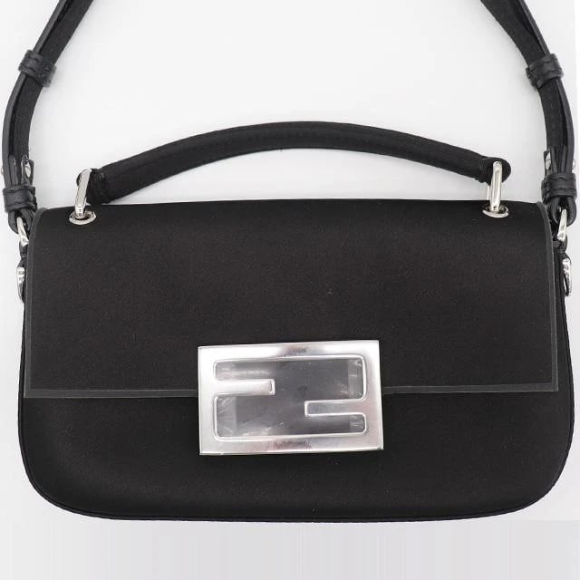 FENDI BAG: BAGUETTE PHONE POUCH BLACK: FENDI Bag: Baguette Phone Pouch Black Brand: FENDI Type/Style: Crossbody Material: Exterior Material Satin / Leather Color: Exterior Color Black Size: (approx. W7.1 ? H4.3 ? D1.2 inch) Accessories: