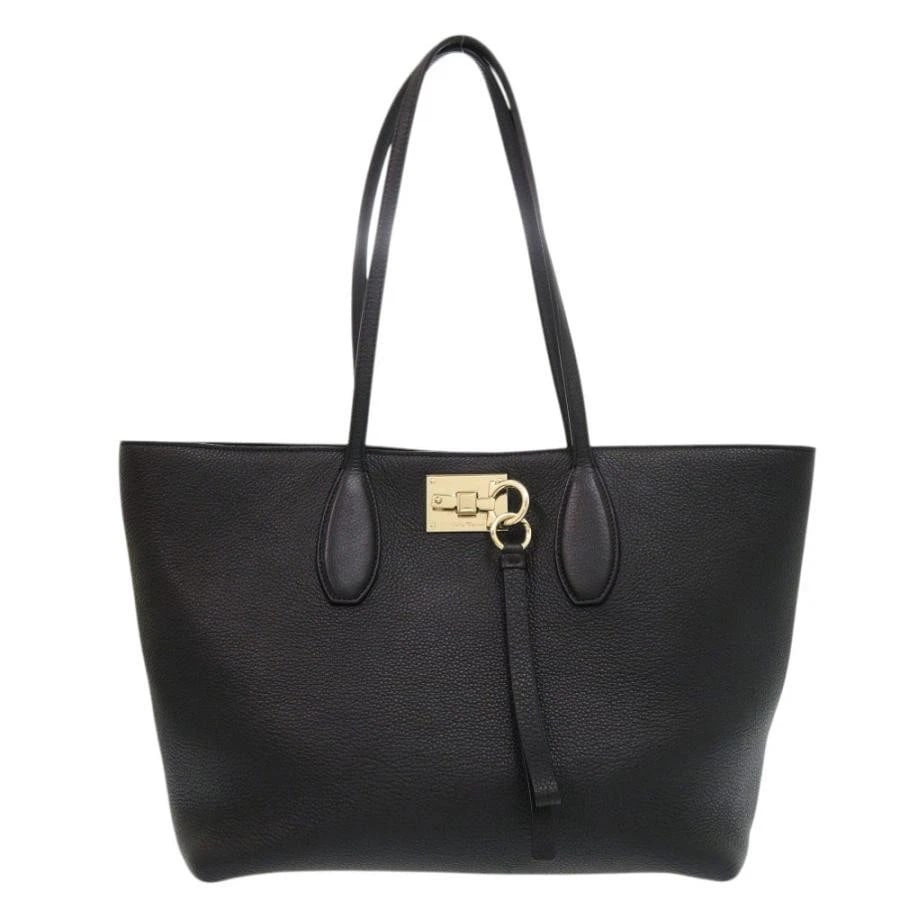 SALVATORE FERRAGAMO BAG: GANCINI BLACK: SALVATORE FERRAGAMO Bag: Gancini Black Brand: Salvatore Ferragamo Type/Style: Tote Material: Exterior Material Leather Color: Exterior Color Black Size: (approx. W11.0/15.7 ? H9.4 ? D5.9 inch)