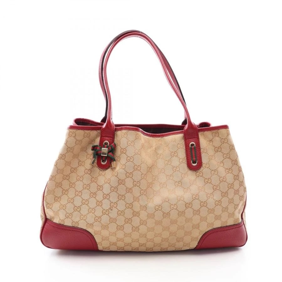 GUCCI TOTE BAG: PRINCY SHERRY LINE GG CANVAS BEIGE/RED: GUCCI Tote Bag: Princy Sherry Line GG Canvas Beige/Red Brand: GUCCI Type/Style: Tote Material: Exterior Material Canvas / Leather Color: Exterior Color Beige Size: (approx. W16.9 ? H10.8 ? D5.1 inch)