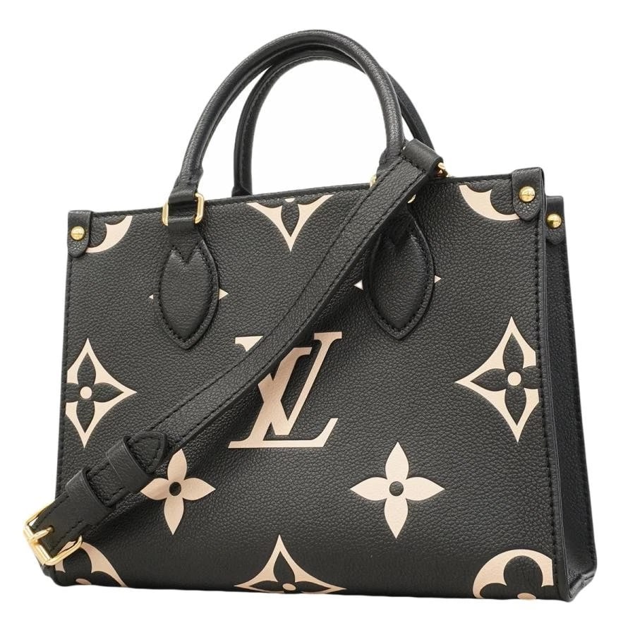 LOUIS VUITTON BAG: ONTHEGO PM BLACK BEIGE: LOUIS VUITTON Bag: Onthego PM Black Beige Brand: LOUIS VUITTON Type/Style: Tote Material: Exterior Material Leather Color: Exterior Color Black / Beige Size: (approx. W9.8 ? H7.5 ? D3.9 inch)