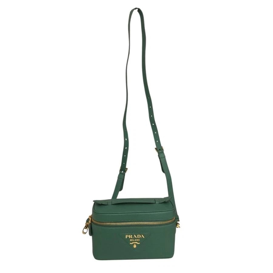 PRADA BAG: MINI VANITY CROSSBODY GREEN: PRADA Bag: Mini Vanity Crossbody Green Brand: PRADA Type/Style: Crossbody Material: Exterior Material Leather Color: Exterior Color Green Size: (approx. W7.5 ? H4.3 ? D3.1 inch) Accessories: None