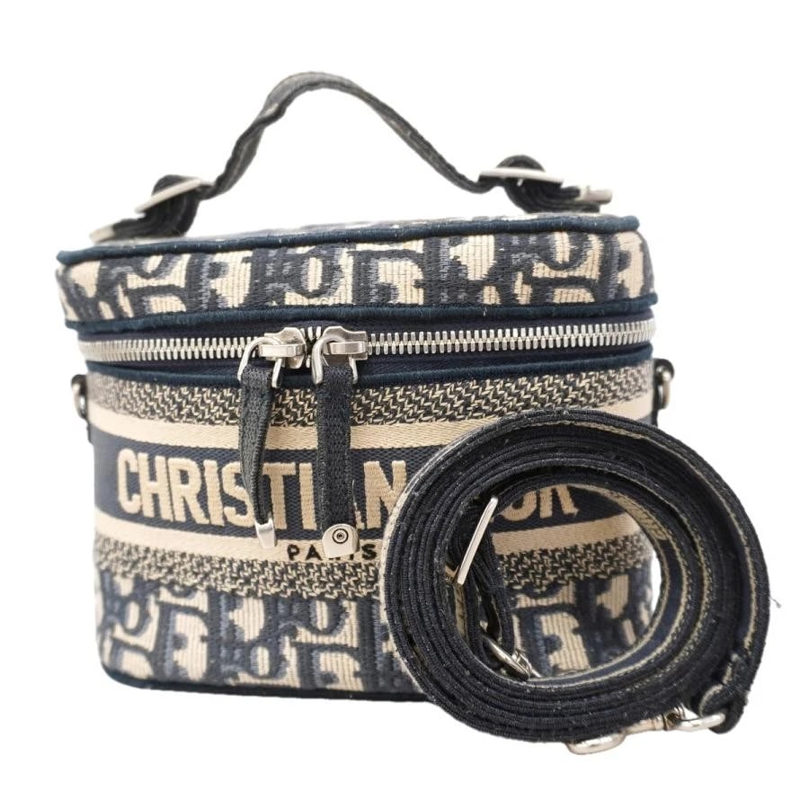 CHRISTIAN DIOR BAG: VANITY 2WAY NAVY: CHRISTIAN DIOR Bag: Vanity 2way Navy Brand: Christian Dior Type/Style: Top Handle Bag / Crossbody / Vanity Bag Material: Exterior Material Canvas Color: Exterior Color Navy Size: (approx. W7.3 ? H5.7