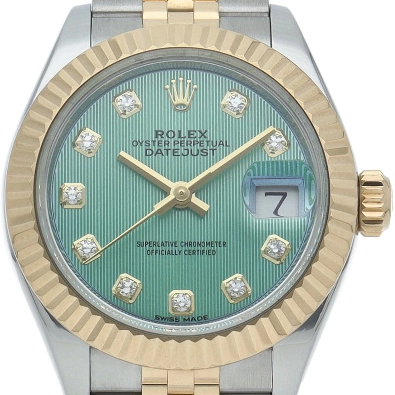 ROLEX DATEJUST 28 JUBILEE DIAMOND MINT GREEN WATCH (1 of 4)