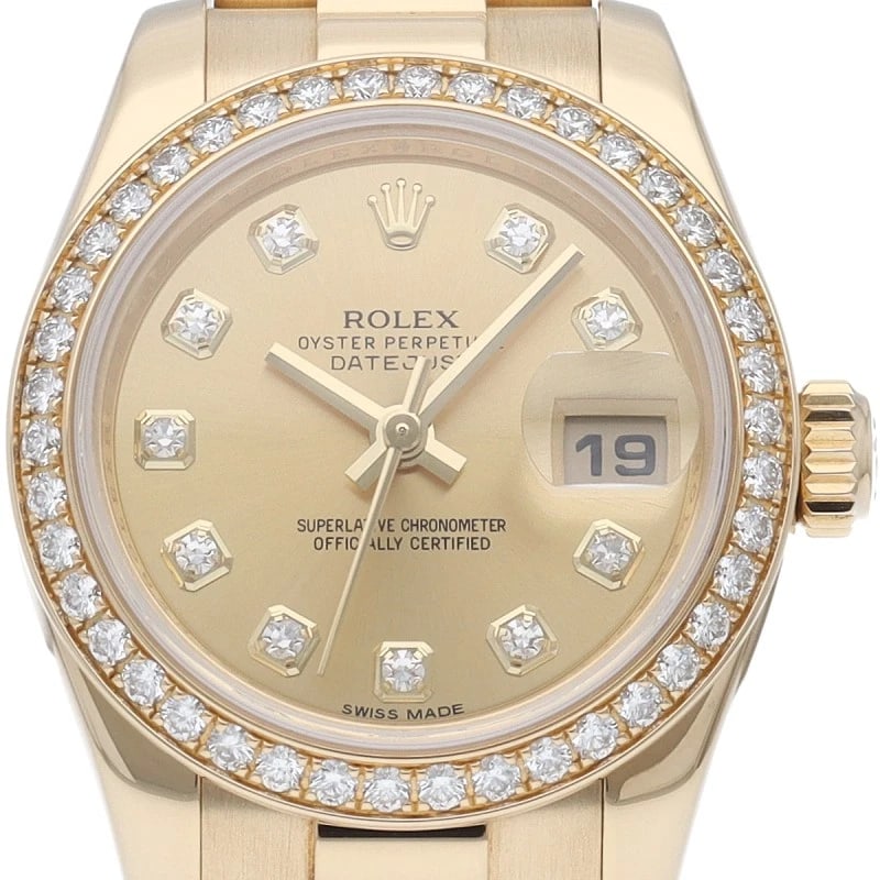 ROLEX DATEJUST DIAMOND BEZEL 10P DIAMOND 18K YELLOW WATCH: ROLEx Datejust diamond bezel 10P diamond 18K Yellow Watch Brand: ROLEx Type/Style: Wristwatch Material: Band Material Yellow Gold, Case Material Yellow Gold Color: Dial Color Champagne color Size: Cas