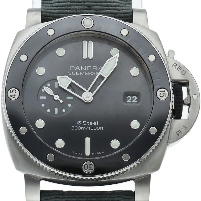PANERAI SUBMERSIBLE QUARANTA QUATTRO GRIGIO ROCCIA STAINLESS STEEL WATCH: PANERAI Submersible Quaranta Quattro Grigio Roccia Stainless Steel Watch Brand: PANERAI Type/Style: Wristwatch Material: Band Material Nylon, Case Material Stainless steel Color: Dial Color gray