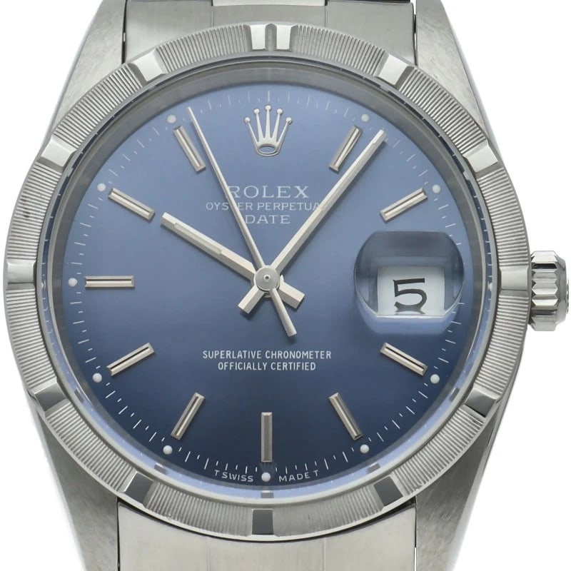 ROLEX OYSTER PERPETUAL DATE STAINLESS STEEL BLUE WATCH: ROLEx Oyster Perpetual Date Stainless Steel blue Watch Brand: ROLEx Type/Style: Wristwatch Material: Band Material Stainless steel, Case Material Stainless steel Color: Dial Color blue Size: Case Diam