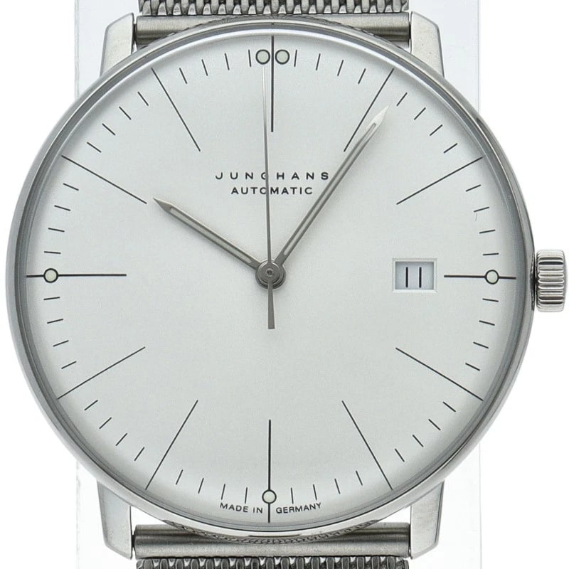 JUNGHANS MAX BILL AUTOMATIC WATCH STAINLESS STEEL WATCH: JUNGHANS Max Bill Automatic Watch Stainless Steel Watch Brand: JUNGHANS Type/Style: Wristwatch Material: Band Material Stainless steel, Case Material Stainless steel Color: Dial Color white Size: Case