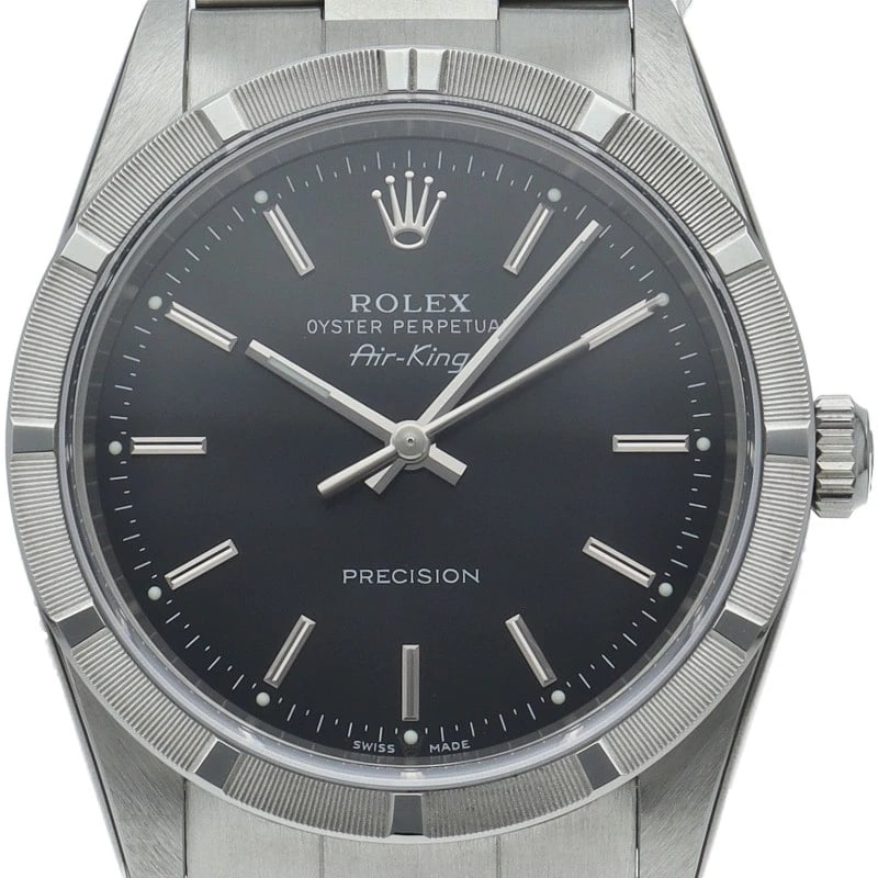 ROLEX AIR KING STAINLESS STEEL BLACK WATCH: ROLEx Air king Stainless Steel black Watch Brand: ROLEx Type/Style: Wristwatch Material: Band Material Stainless steel, Case Material Stainless steel Color: Dial Color black Size: Case Diameter(H):Abo