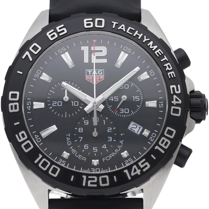 TAG HEUER FORMULA CHRONOGRAPH STAINLESS STEEL / RUBBER WATCH: TAG HEUER Formula Chronograph Stainless Steel / Rubber Watch Brand: TAG HEUER Type/Style: Wristwatch Material: Band Material rubber, Case Material Stainless steel Color: Dial Color black Size: Case Di
