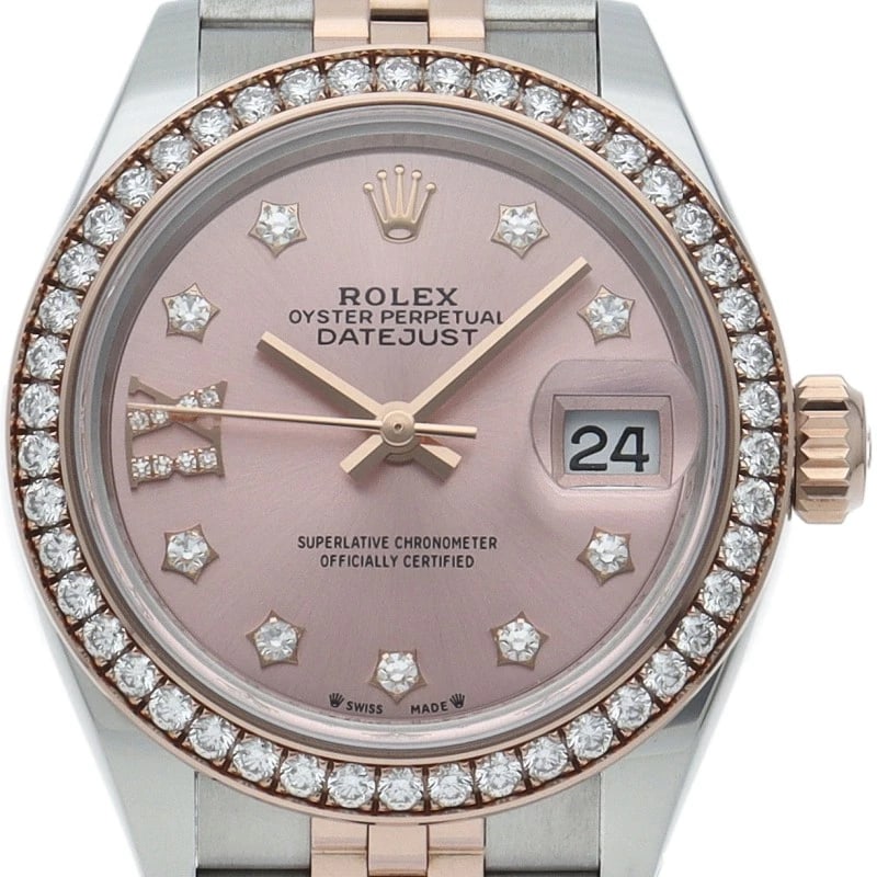 ROLEX DATEJUST 28 DIAMOND BEZEL DIAMONDS LIGHT PINK WATCH: ROLEx Datejust 28 , Diamond Bezel, Diamonds, Light Pink Watch Brand: ROLEx Type/Style: Wristwatch Material: Band Material Gold / steel, Case Material Gold / steel Color: Dial Color pink Size: Case Dia