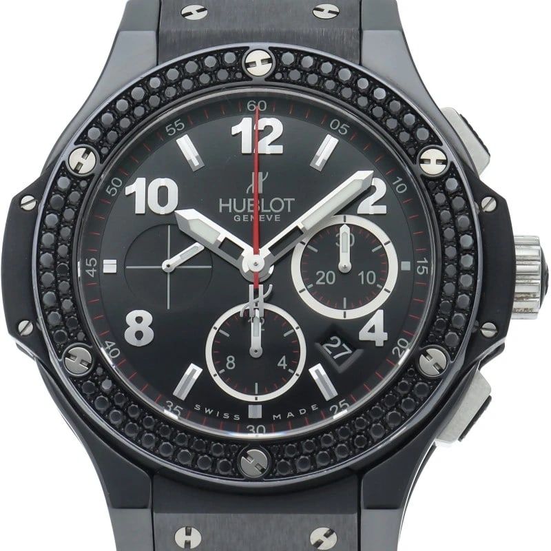 HUBLOT BIG BANG BLACK MAGIC CHRONOGRAPH BLACK DIAMOND BEZEL WATCH: HUBLOT Big Bang Black Magic Chronograph Black Diamond Bezel Watch Brand: HUBLOT Type/Style: Wristwatch Material: Band Material rubber, Case Material Titanium / ceramic Color: Dial Color black Size: Ca