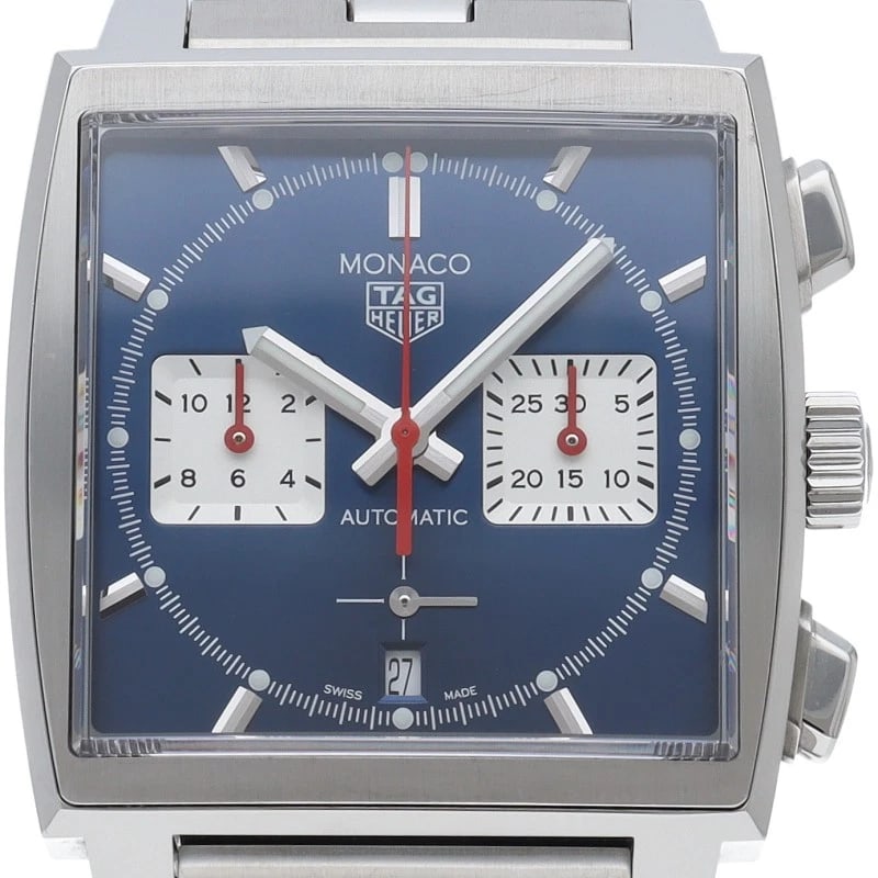 TAG HEUER MONACO CALIBER HEUER CHRONOGRAPH STAINLESS STEEL WATCH: TAG HEUER Monaco Caliber Heuer Chronograph Stainless Steel Watch Brand: TAG HEUER Type/Style: Wristwatch Material: Band Material Stainless steel, Case Material Stainless steel Color: Dial Color Blue /
