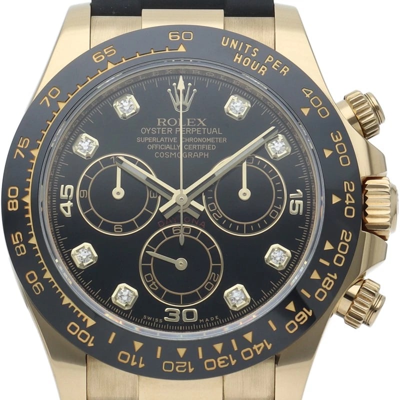 ROLEX COSMOGRAPH DAYTONA WATCH DIAMOND K18 YG / RUBBER WATCH: ROLEx Cosmograph Daytona Watch Diamond K18 YG / rubber Watch Brand: ROLEx Type/Style: Wristwatch Material: Band Material rubber, Case Material Yellow Gold Color: Dial Color black Size: Case Diameter(H
