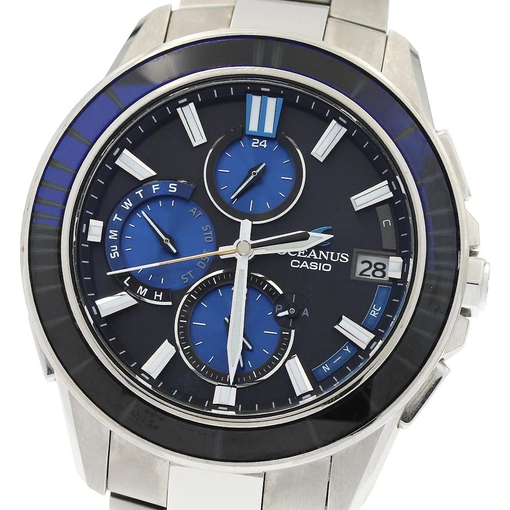CASIO OCEANUS MANTA SOLAR POWERED RADIO WATCH: CASIO Oceanus Manta Solar Powered Radio Watch Brand: CASIO Type/Style: Wristwatch Material: Band Material titanium, Case Material titanium Color: Band Color Silver Case Color Silver Dial Color black