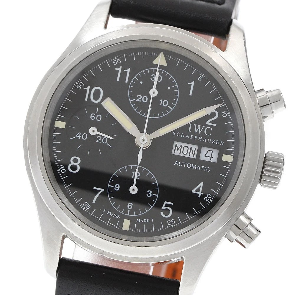 IWC SCHAFFHAUSEN PILOT CHRONOGRAPH AUTOMATIC WATCH: IWC SCHAFFHAUSEN Pilot Chronograph Automatic Watch Brand: IWC SCHAFFHAUSEN Type/Style: Wristwatch Material: Band Material leather, Case Material Stainless Steel Color: Case Color Silver Band Color