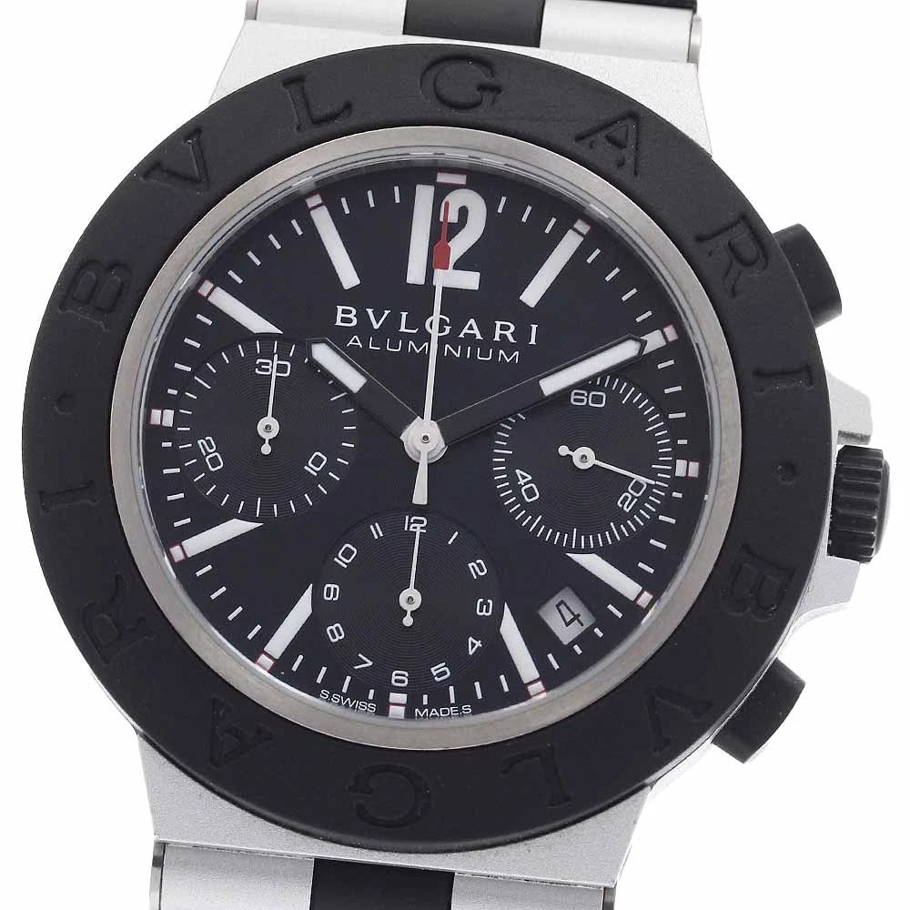 BVLGARI ALUMINUM CHRONOGRAPH BLACK AUTOMATIC WATCH: BVLGARI Aluminum Chronograph Black Automatic Watch Brand: BVLGARI Type/Style: Wristwatch Material: Band Material Aluminum / rubber, Case Material Aluminum / rubber Color: Dial Color black Band Color