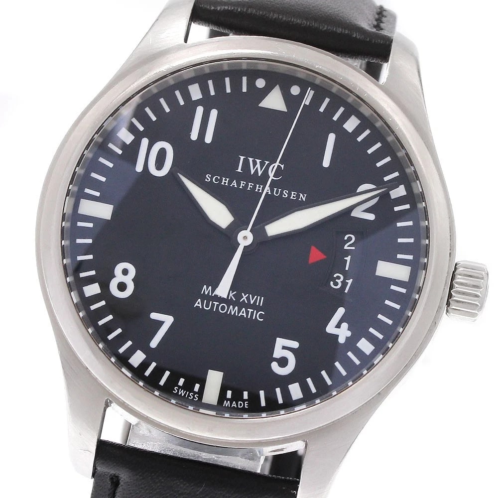 IWC SCHAFFHAUSEN PILOT WATCH DATE AUTOMATIC WATCH: IWC SCHAFFHAUSEN Pilot watch Date Automatic Watch Brand: IWC SCHAFFHAUSEN Type/Style: Wristwatch Material: Band Material leather, Case Material Stainless Steel Color: Band Color black Dial Color