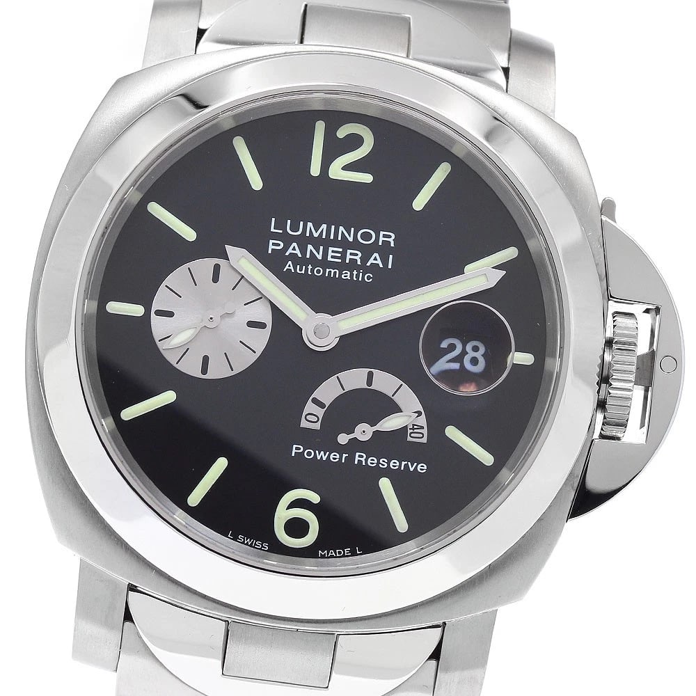 PANERAI LUMINOR POWER RESERVE BLACK AUTOMATIC WATCH: PANERAI Luminor Power reserve black Automatic Watch Brand: PANERAI Type/Style: Wristwatch Material: Band Material Stainless Steel / Titanium, Case Material Stainless Steel / Titanium Color: Dial