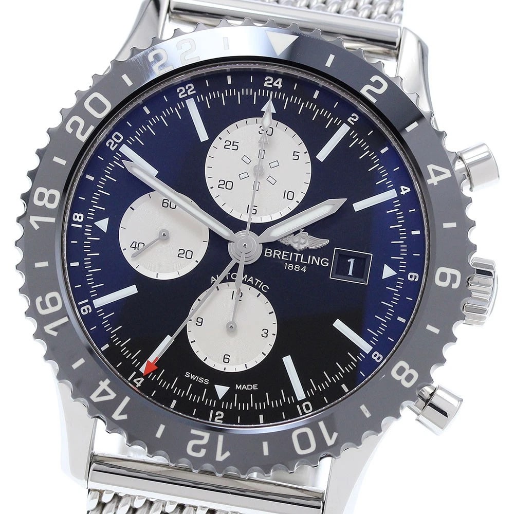 BREITLING CHRONO DATE AUTOMATIC WATCH: BREITLING Chrono Date Automatic Watch Brand: BREITLING Type/Style: Wristwatch Material: Band Material Stainless Steel, Case Material Stainless Steel Color: Dial Color Black / Silver Band Color Silver