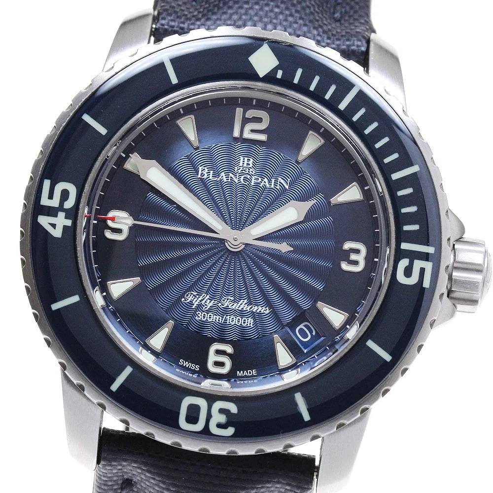 BLANCPAIN FATHOMS DATE NAVY AUTOMATIC WATCH: Blancpain Fathoms Date Navy Automatic Watch Brand: Blancpain Type/Style: Wristwatch Material: Band Material sail canvas, Case Material Stainless Steel Color: Dial Color Navy Band Color Navy Case