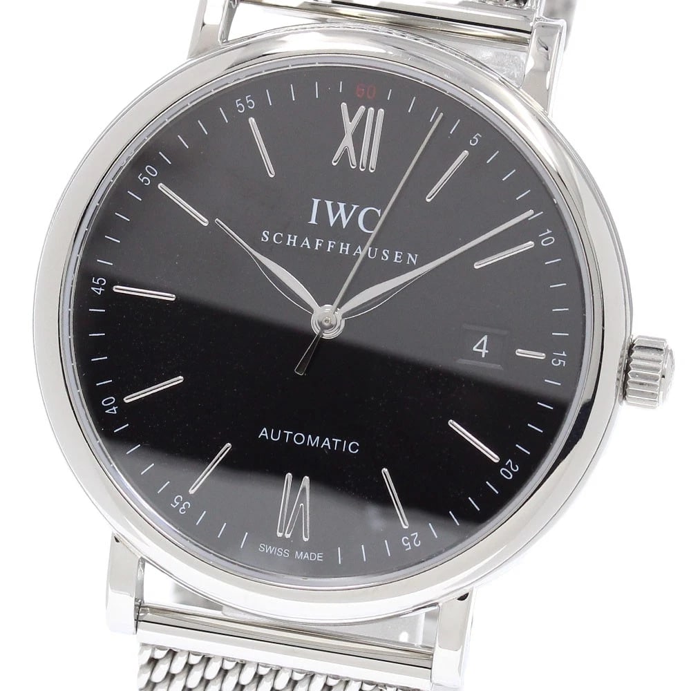 IWC SCHAFFHAUSEN DATE BLACK AUTOMATIC WATCH: IWC SCHAFFHAUSEN Date black Automatic Watch Brand: IWC SCHAFFHAUSEN Type/Style: Wristwatch Material: Band Material Stainless Steel, Case Material Stainless Steel Color: Case Color Silver Band Color