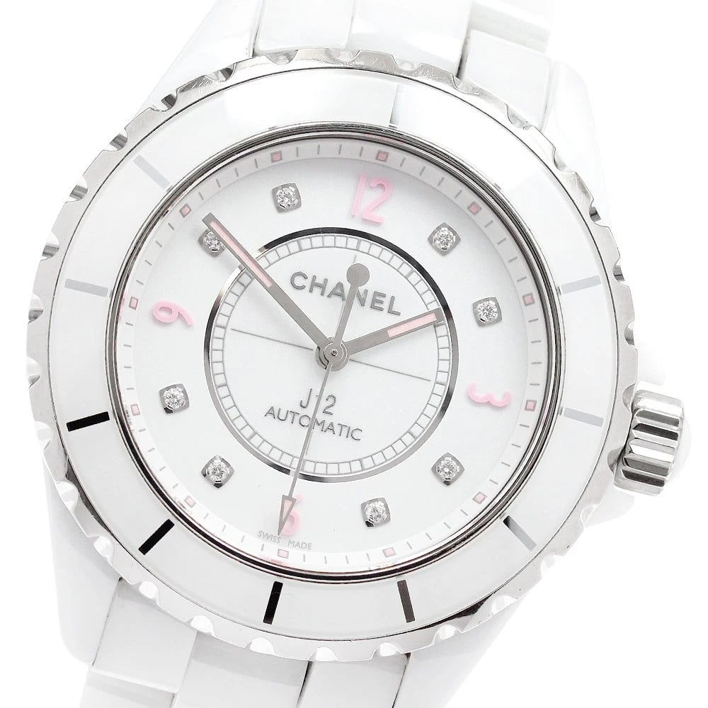 CHANEL J12 PINK LIGHT DIAMOND WHITE AUTOMATIC WATCH: CHANEL J12 Pink light diamond white Automatic Watch Brand: CHANEL Type/Style: Wristwatch Material: Band Material Stainless Steel / ceramic, Case Material Stainless Steel / ceramic Color: Dial Color