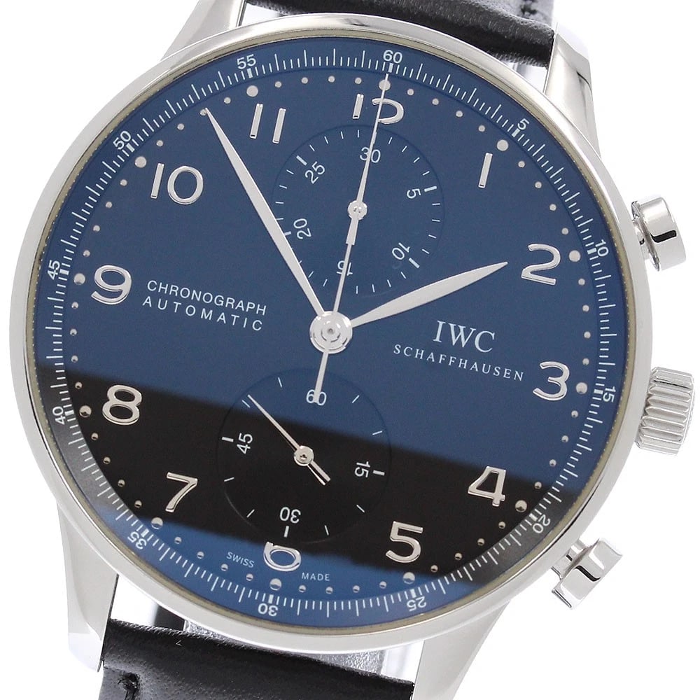IWC SCHAFFHAUSEN CHRONOGRAPH AUTOMATIC WATCH: IWC SCHAFFHAUSEN Chronograph Automatic Watch Brand: IWC SCHAFFHAUSEN Type/Style: Wristwatch Material: Band Material leather, Case Material Stainless Steel Color: Case Color Silver Band Color black