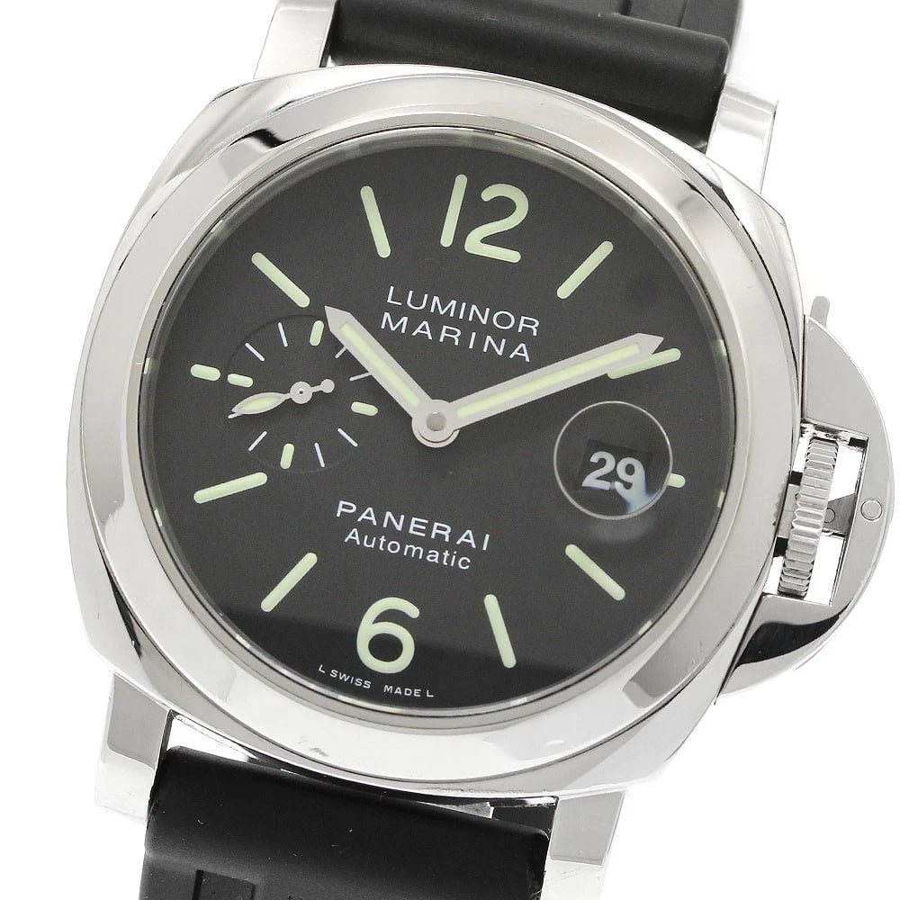 PANERAI LUMINOR MARINA DATE AUTOMATIC WATCH: PANERAI Luminor Marina Date Automatic Watch Brand: PANERAI Type/Style: Wristwatch Material: Band Material rubber, Case Material Stainless Steel Color: Dial Color black Band Color black Case Color