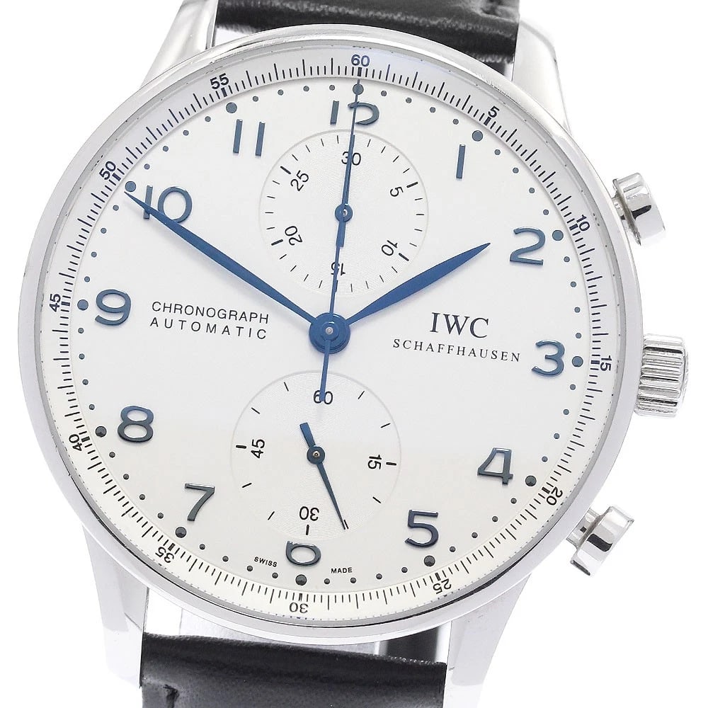 IWC SCHAFFHAUSEN PORTUGESE CHRONOGRAPH AUTOMATIC WATCH: IWC SCHAFFHAUSEN Portugese Chronograph Automatic Watch Brand: IWC SCHAFFHAUSEN Type/Style: Wristwatch Material: Band Material leather, Case Material Stainless Steel Color: Case Color Silver Band