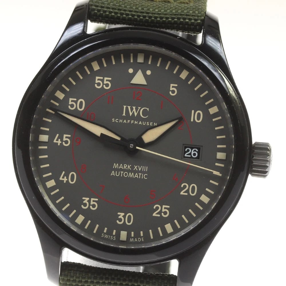 IWC SCHAFFHAUSEN PILOT WATCH: IWC SCHAFFHAUSEN Pilot Watch Brand: IWC SCHAFFHAUSEN Type/Style: Wristwatch Material: Band Material Nylon / leather, Case Material Stainless Steel Color: Dial Color gray Band Color khaki Case Color