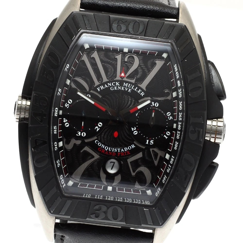 FRANCK MULLER CONQUISTADOR AUTOMATIC WATCH: FRANCK MULLER Conquistador Automatic Watch Brand: FRANCK MULLER Type/Style: Wristwatch Material: Band Material leather, Case Material titanium Color: Dial Color black Band Color black Case Color Black