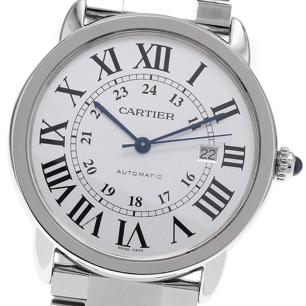 CARTIER RONDE AUTOMATIC WATCH: CARTIER Ronde Automatic Watch Brand: CARTIER Type/Style: Wristwatch Material: Band Material Stainless Steel, Case Material Stainless Steel Color: Dial Color Silver Band Color Silver Case Color Silver