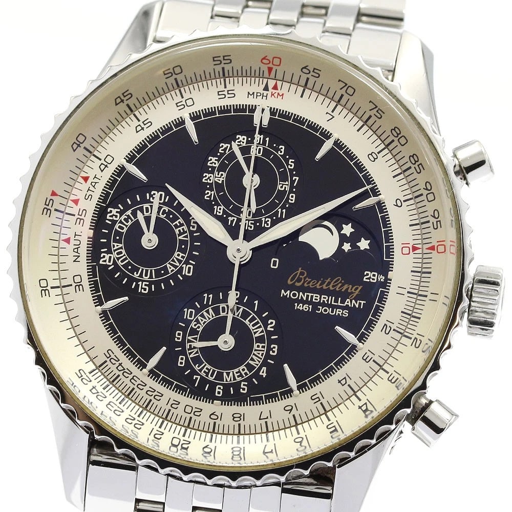 BREITLING NAVITIMER MONTBRILLANT CHRONOGRAPH AUTOMATIC WATCH: BREITLING Navitimer Montbrillant Chronograph Automatic Watch Brand: BREITLING Type/Style: Wristwatch Material: Band Material Stainless Steel, Case Material Stainless Steel Color: Dial Color black