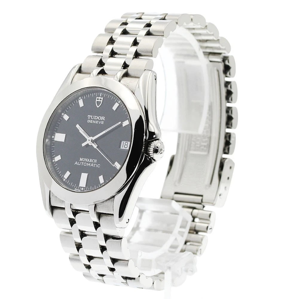 TUDOR MONARCH DATE BLACK AUTOMATIC WATCH: TUDOR Monarch Date black Automatic Watch Brand: TUDOR Type/Style: Wristwatch Material: Band Material Stainless Steel, Case Material Stainless Steel Color: Case Color Silver Band Color Silver Dial
