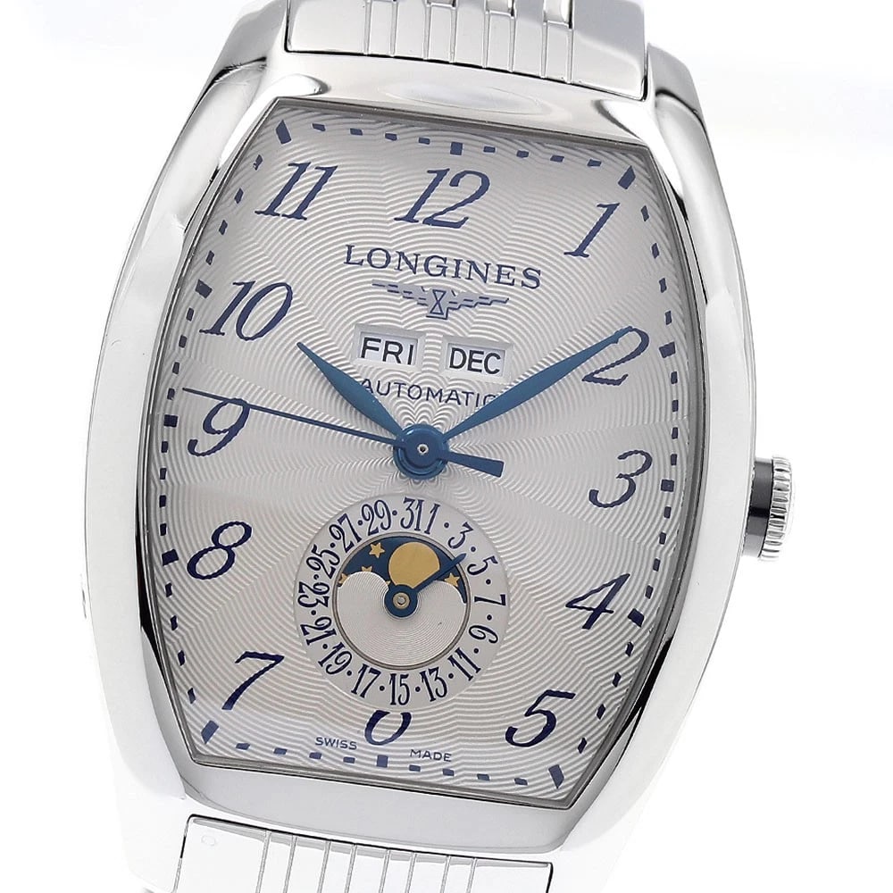 LONGINES MOON PHASE AUTOMATIC WATCH: LONGINES moon phase Automatic Watch Brand: LONGINES Type/Style: Wristwatch Material: Band Material Stainless Steel, Case Material Stainless Steel Color: Dial Color Silver Band Color Silver Case Color