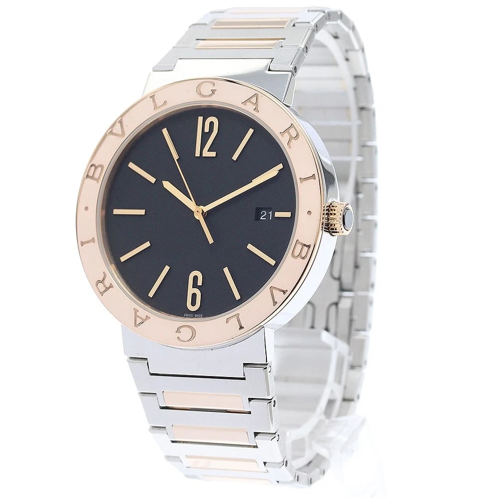 BVLGARI BEZEL BLACK AUTOMATIC WATCH: BVLGARI bezel black Automatic Watch Brand: BVLGARI Type/Style: Wristwatch Material: Band Material Stainless Steel/K18PG, Case Material Stainless Steel/K18PG Color: Dial Color black Band Color Silver