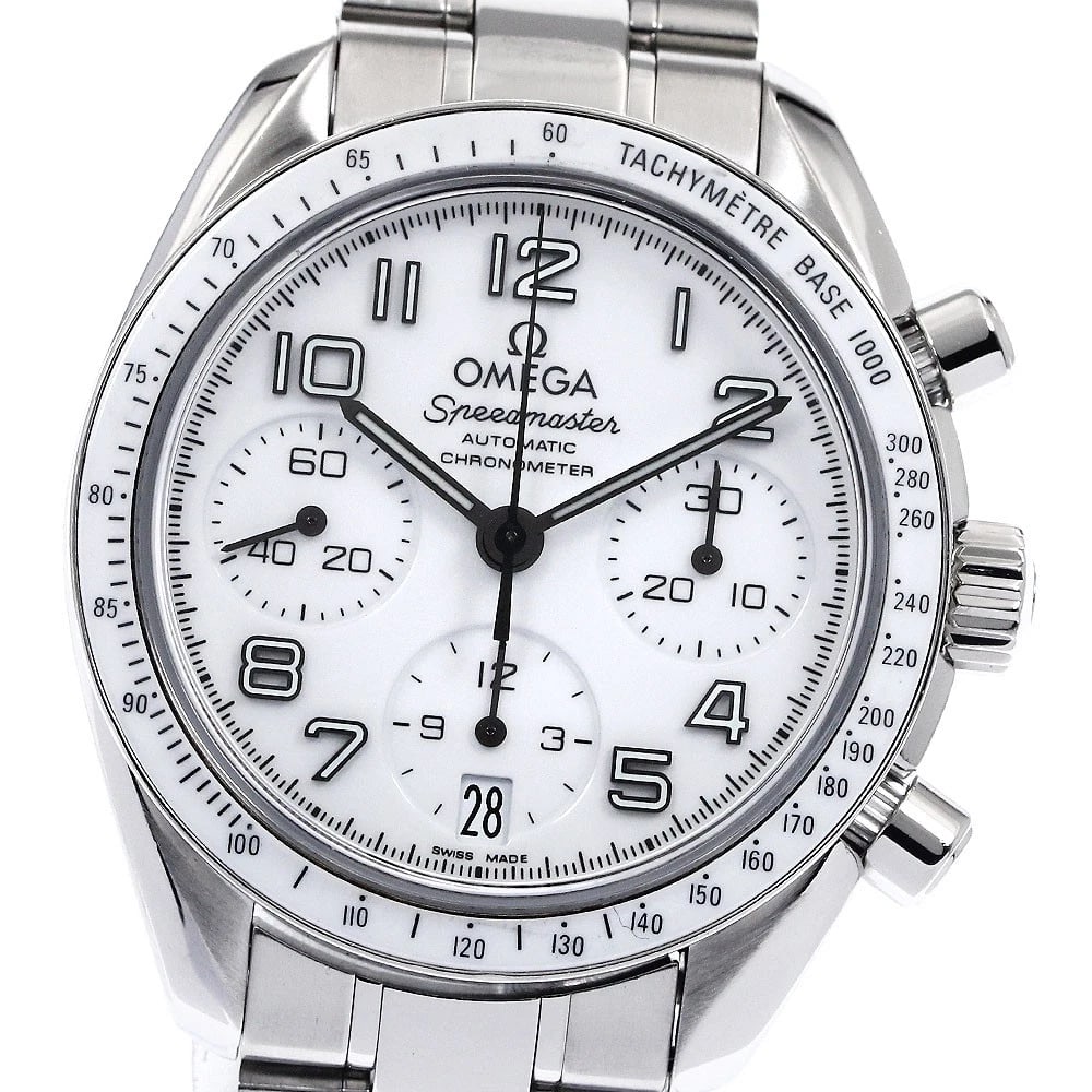 OMEGA SPEEDMASTER CHRONOGRAPH AUTOMATIC WATCH: OMEGA Speedmaster Chronograph Automatic Watch Brand: OMEGA Type/Style: Wristwatch Material: Band Material Stainless Steel, Case Material Stainless Steel Color: Dial Color white Band Color Silver Case