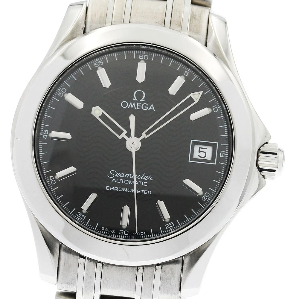 OMEGA SEAMASTER AUTOMATIC WATCH: OMEGA Seamaster Automatic Watch Brand: OMEGA Type/Style: Wristwatch Material: Band Material Stainless Steel, Case Material Stainless Steel Color: Dial Color black Band Color Silver Case Color Silver