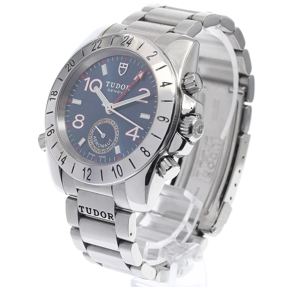 TUDOR AERONOTE DATE NAVY AUTOMATIC WATCH: TUDOR Aeronote Date Navy Automatic Watch Brand: TUDOR Type/Style: Wristwatch Material: Band Material Stainless Steel, Case Material Stainless Steel Color: Dial Color Navy Band Color Silver Case Color