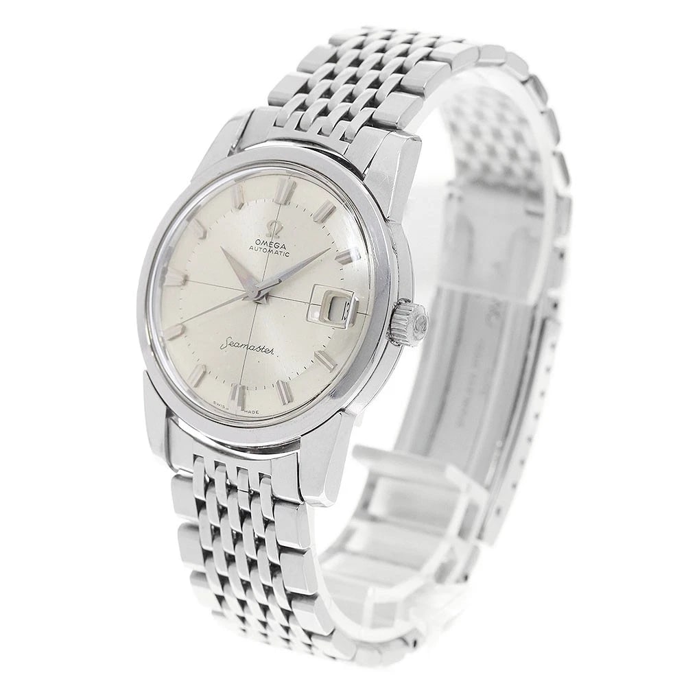 OMEGA SEAMASTER DATE AUTOMATIC WATCH: OMEGA Seamaster Date Automatic Watch Brand: OMEGA Type/Style: Wristwatch Material: Band Material Stainless Steel, Case Material Stainless Steel Color: Case Color Silver Band Color Silver Dial Color