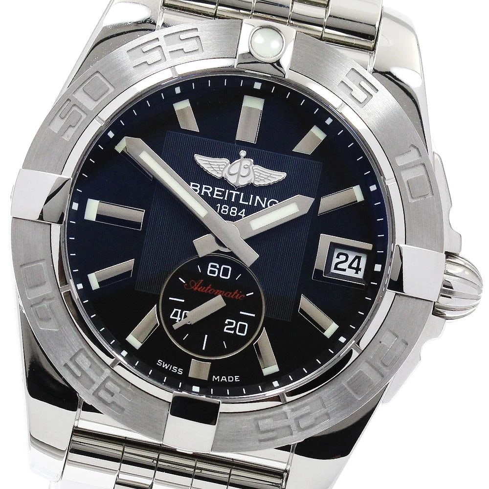 BREITLING DATE BLACK AUTOMATIC WATCH: BREITLING Date black Automatic Watch Brand: BREITLING Type/Style: Wristwatch Material: Band Material Stainless Steel, Case Material Stainless Steel Color: Dial Color black Band Color Silver Case