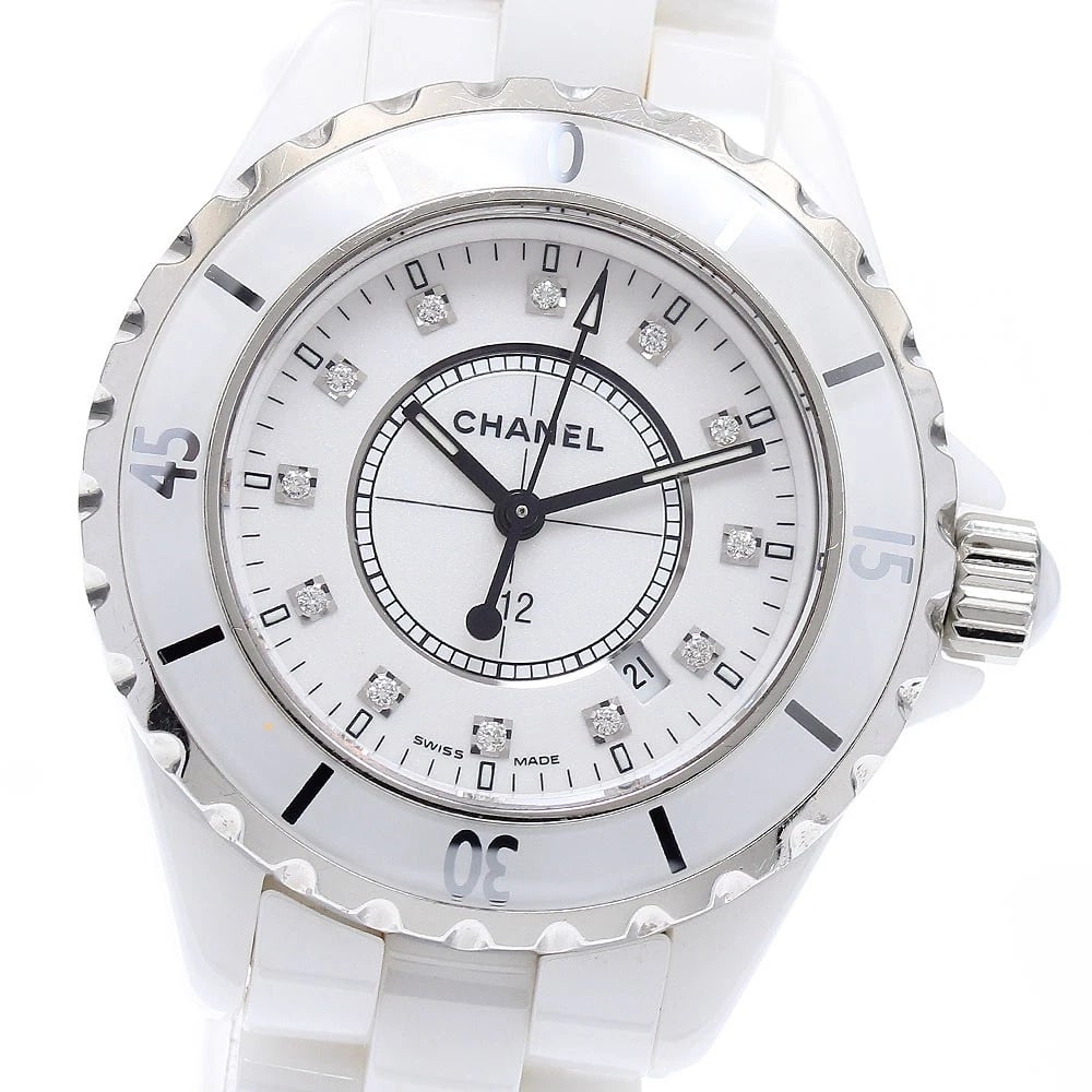 CHANEL J12 WHITE CERAMIC DIAMOND QUARTZ WATCH: CHANEL J12 White ceramic diamond Quartz Watch Brand: CHANEL Type/Style: Wristwatch Material: Band Material Ceramic / Stainless Steel, Case Material Ceramic / Stainless Steel Color: Dial Color white