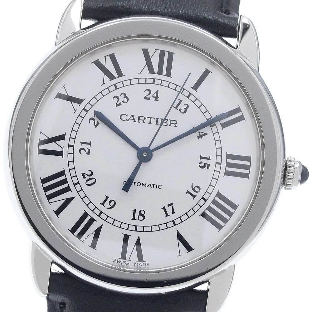 CARTIER RONDE SOLO AUTOMATIC WATCH: CARTIER Ronde Solo Automatic Watch Brand: CARTIER Type/Style: Wristwatch Material: Band Material leather, Case Material Stainless Steel Color: Case Color Silver Band Color black Dial Color Silver