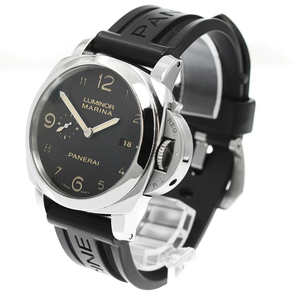 PANERAI LUMINOR MARINA DATE BLACK AUTOMATIC WATCH: PANERAI Luminor Marina Date black Automatic Watch Brand: PANERAI Type/Style: Wristwatch Material: Band Material rubber, Case Material Stainless Steel Color: Case Color Silver Band Color black Dial