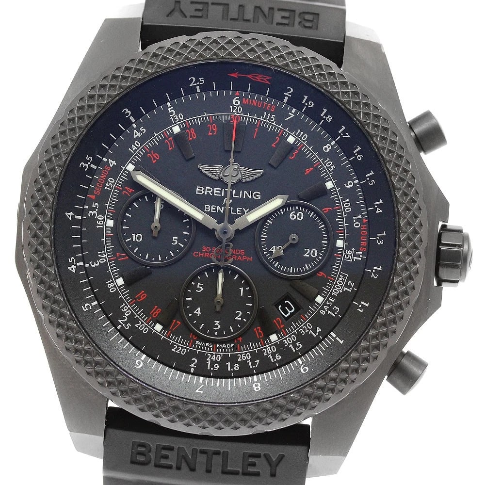 BREITLING BENTLEY AUTOMATIC WATCH: BREITLING Bentley Automatic Watch Brand: BREITLING Type/Style: Wristwatch Material: Band Material rubber, Case Material titanium Color: Dial Color black Band Color black Case Color black Size: Case