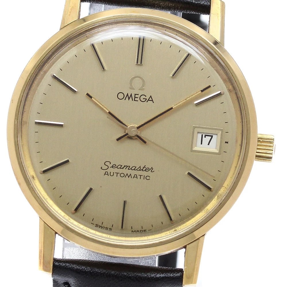 OMEGA SEAMASTER DATE GOLD AUTOMATIC WATCH: OMEGA Seamaster Date Gold Automatic Watch Brand: OMEGA Type/Style: Wristwatch Material: Band Material leather, Case Material Stainless Steel/Gold Plated Color: Case Color Silver / Gold Band Color