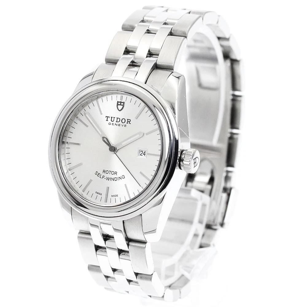 TUDOR GLAMOR DATE SILVER AUTOMATIC WATCH: TUDOR Glamor date Silver Automatic Watch Brand: TUDOR Type/Style: Wristwatch Material: Band Material Stainless Steel, Case Material Stainless Steel Color: Dial Color Silver Band Color Silver Case