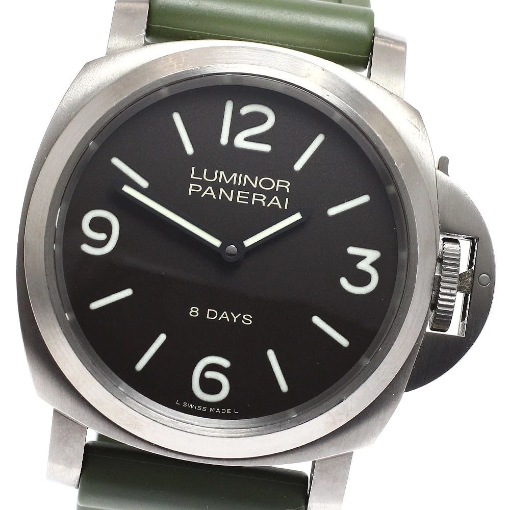PANERAI LUMINOR HAND WINDING WATCH: PANERAI Luminor Hand Winding Watch Brand: PANERAI Type/Style: Wristwatch Material: Band Material rubber, Case Material titanium Color: Dial Color Dark brown Size: Case size About 44mm (1.7inch) (not